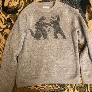 Lucky Brand Kingkong vs Godzilla  Shearless Fleece Sherpa Lined Sweatshirt